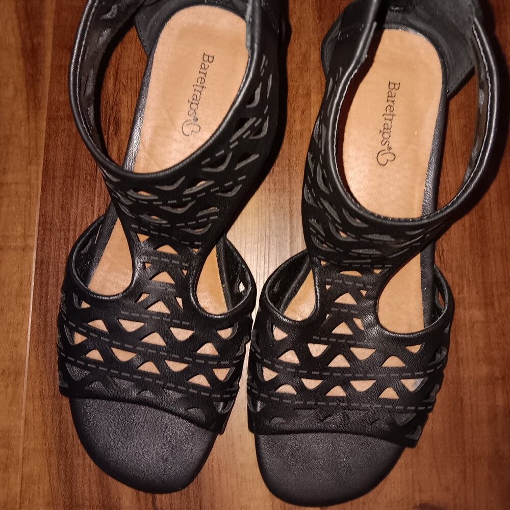 Black Baretrap block sandal with lattice pattern